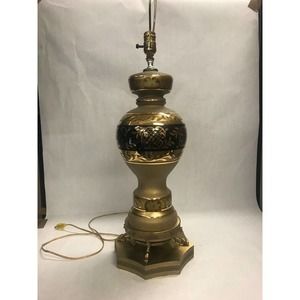 Benko Table Lamp brass base black gold glass Dolphins hand made WORKS no shade